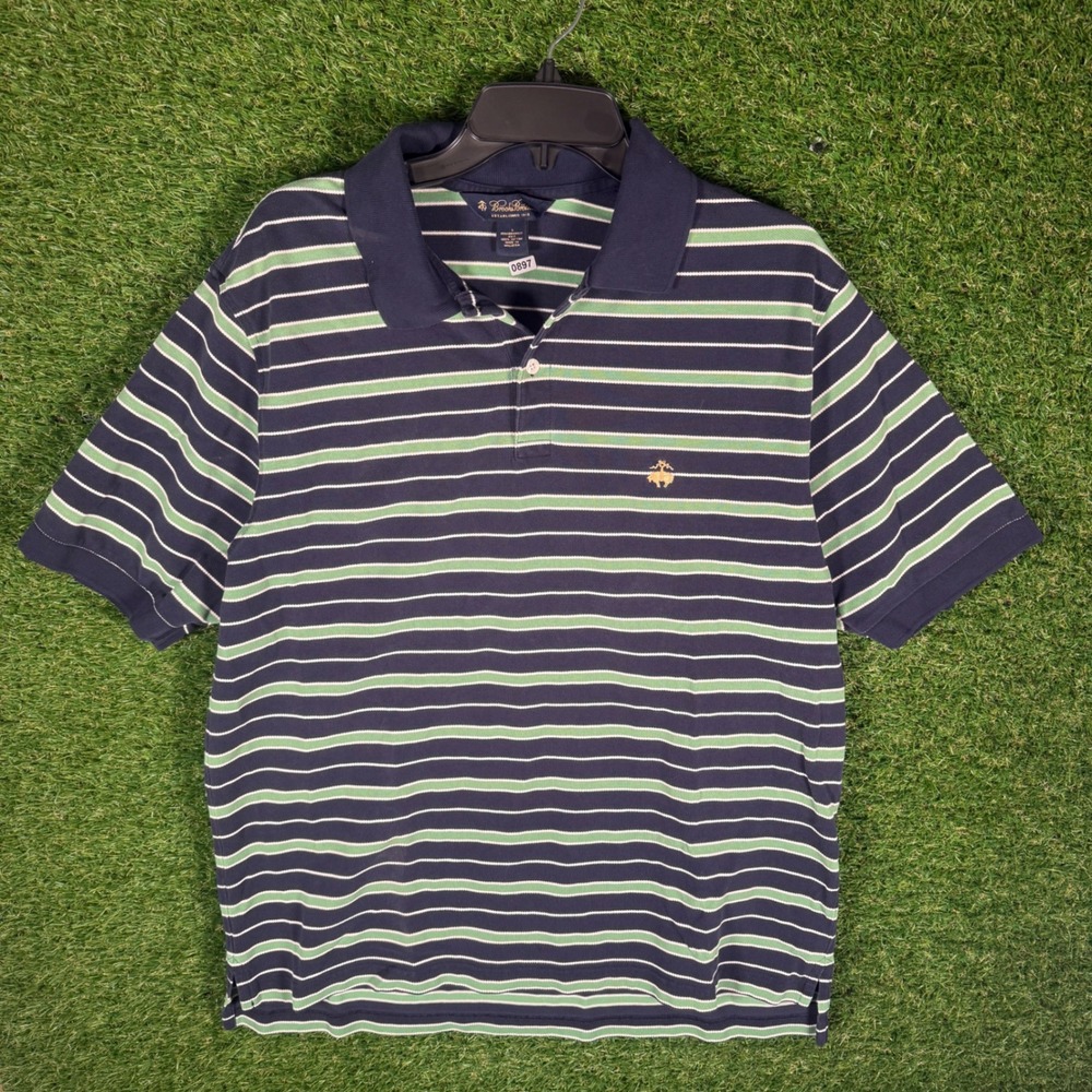 Brooks Brothers‎ Performance Polo Shirt Navy Green Stripe Golf Casual Mens L